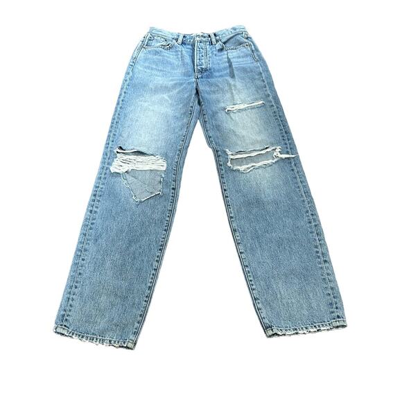 PISTOLA Jeans Women's Size 26 Blue Denim Straight Leg Button Fly Distressed - Picture 1 of 10